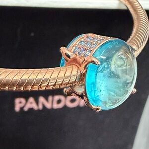 Pandora Rose Gold Turquoise Cabochon With Turquoise CZ’s Encrusted Charm